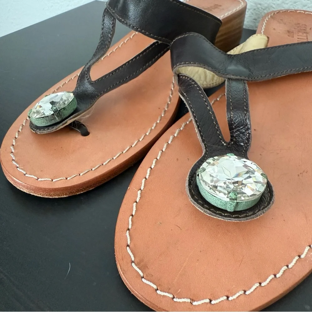 SCHETTINO DI CAPRI Leather Sandals Embellished with Crystal